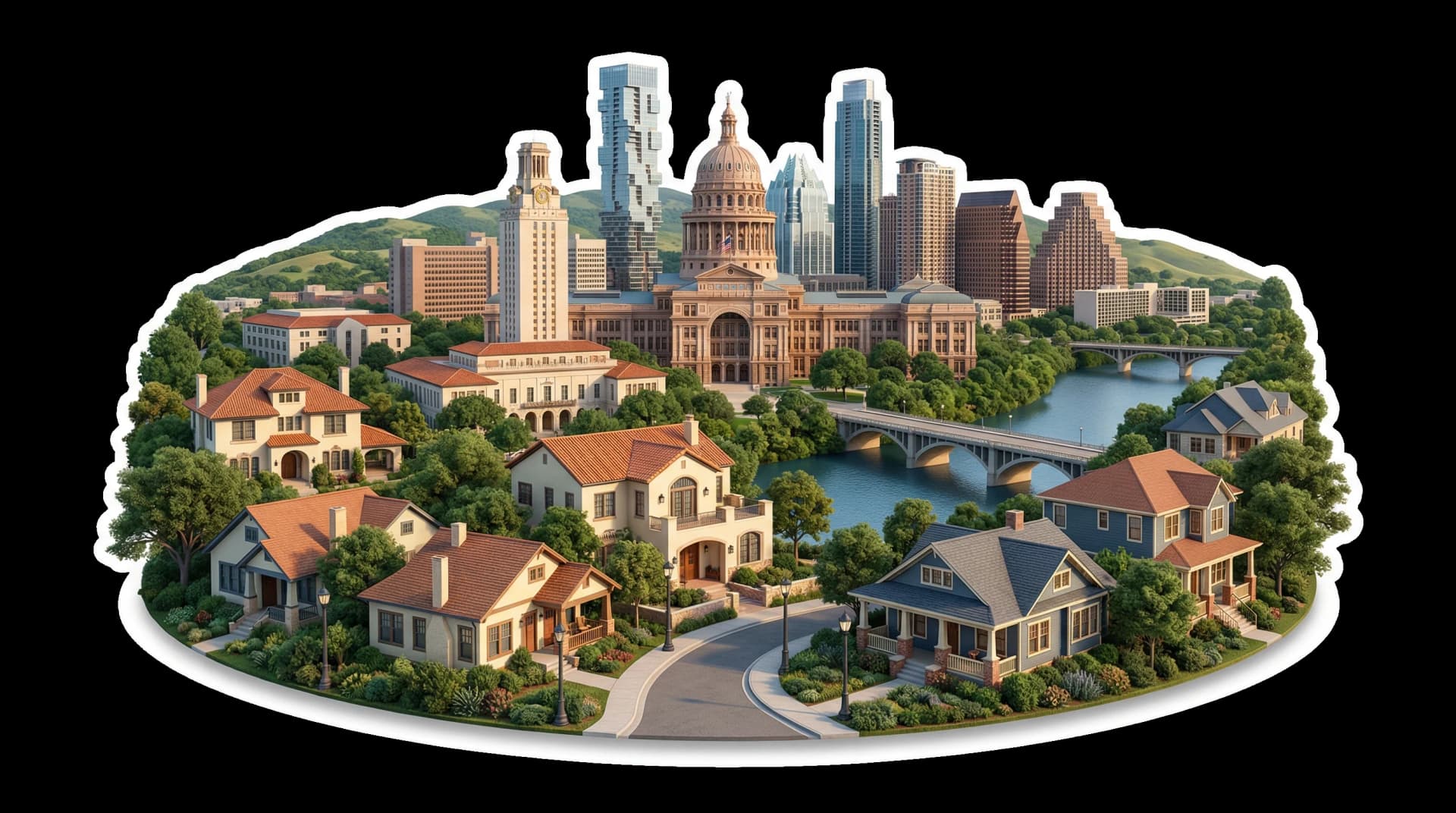 Austin isometric city illustration