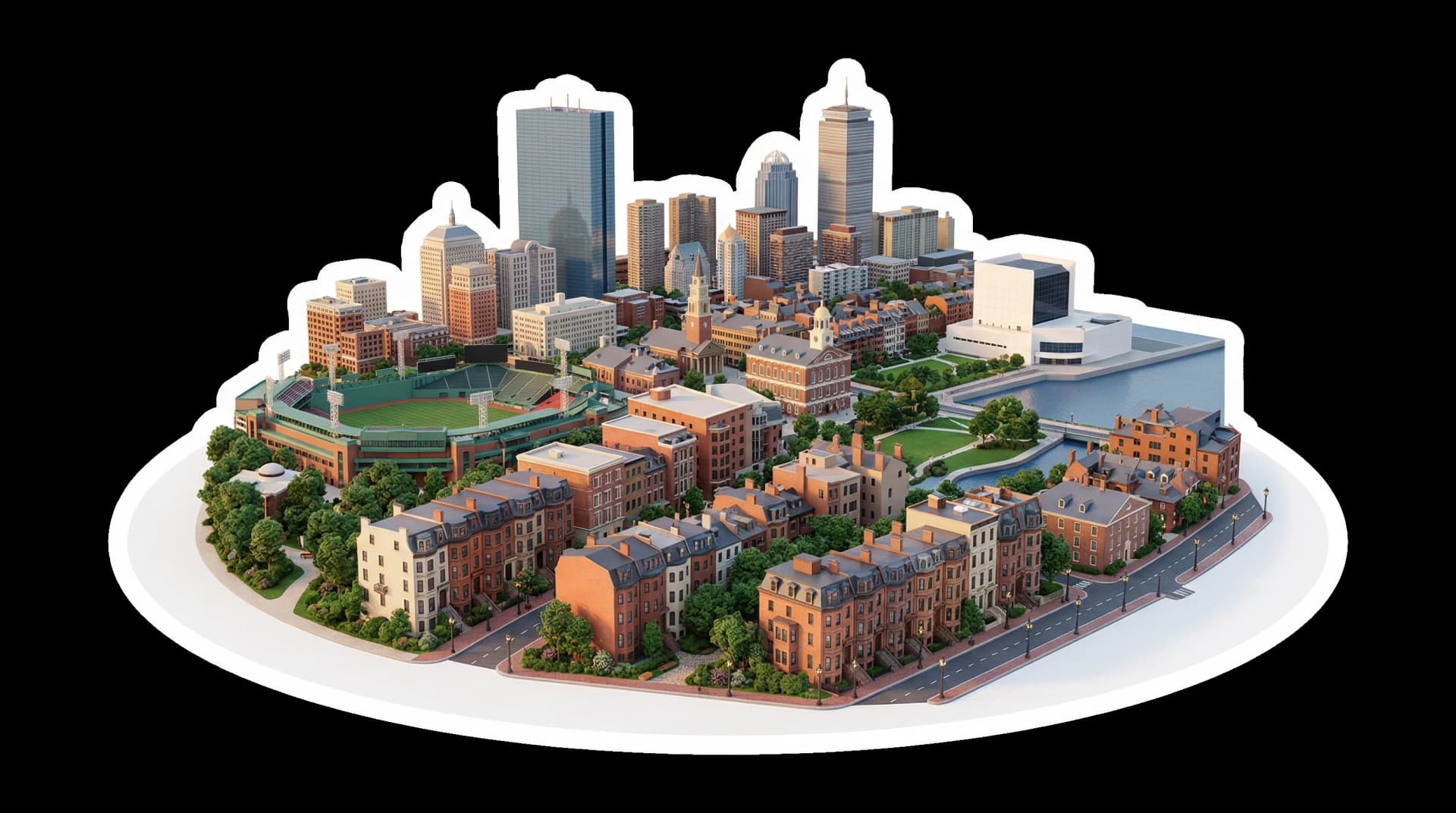 Boston isometric city illustration