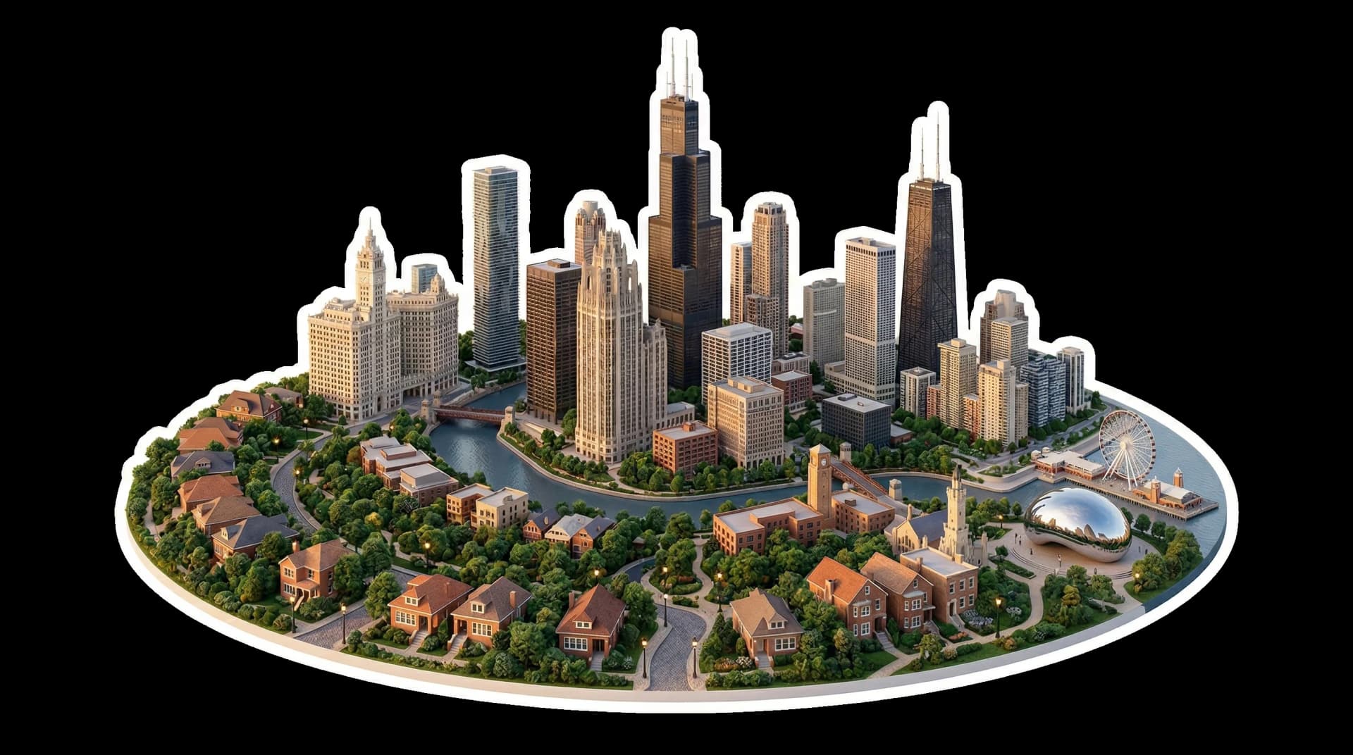 Chicago isometric city illustration