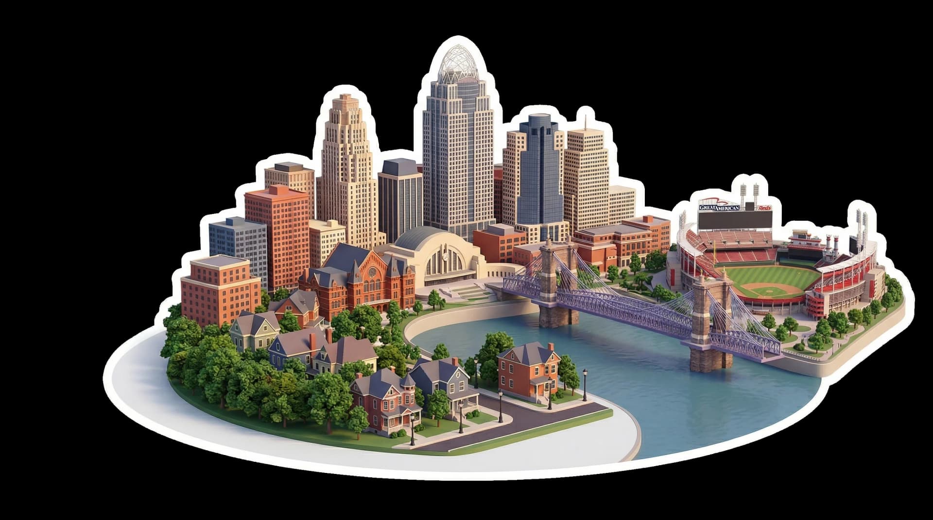 Cincinnati isometric city illustration