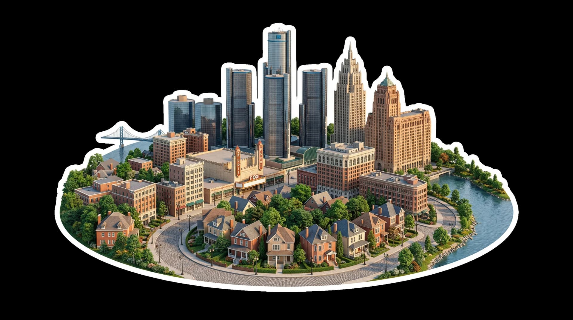 Detroit isometric city illustration