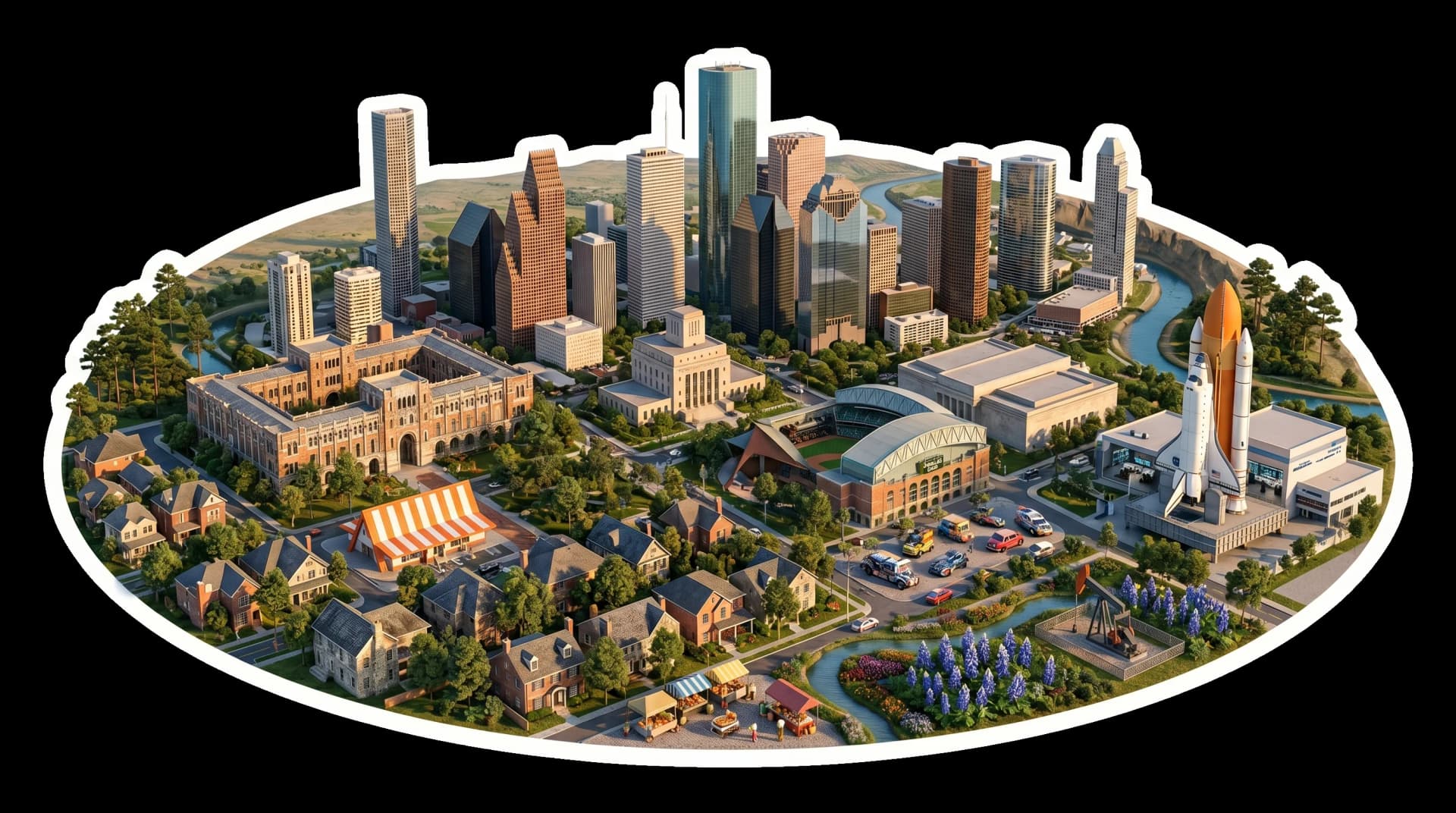 Houston isometric city illustration