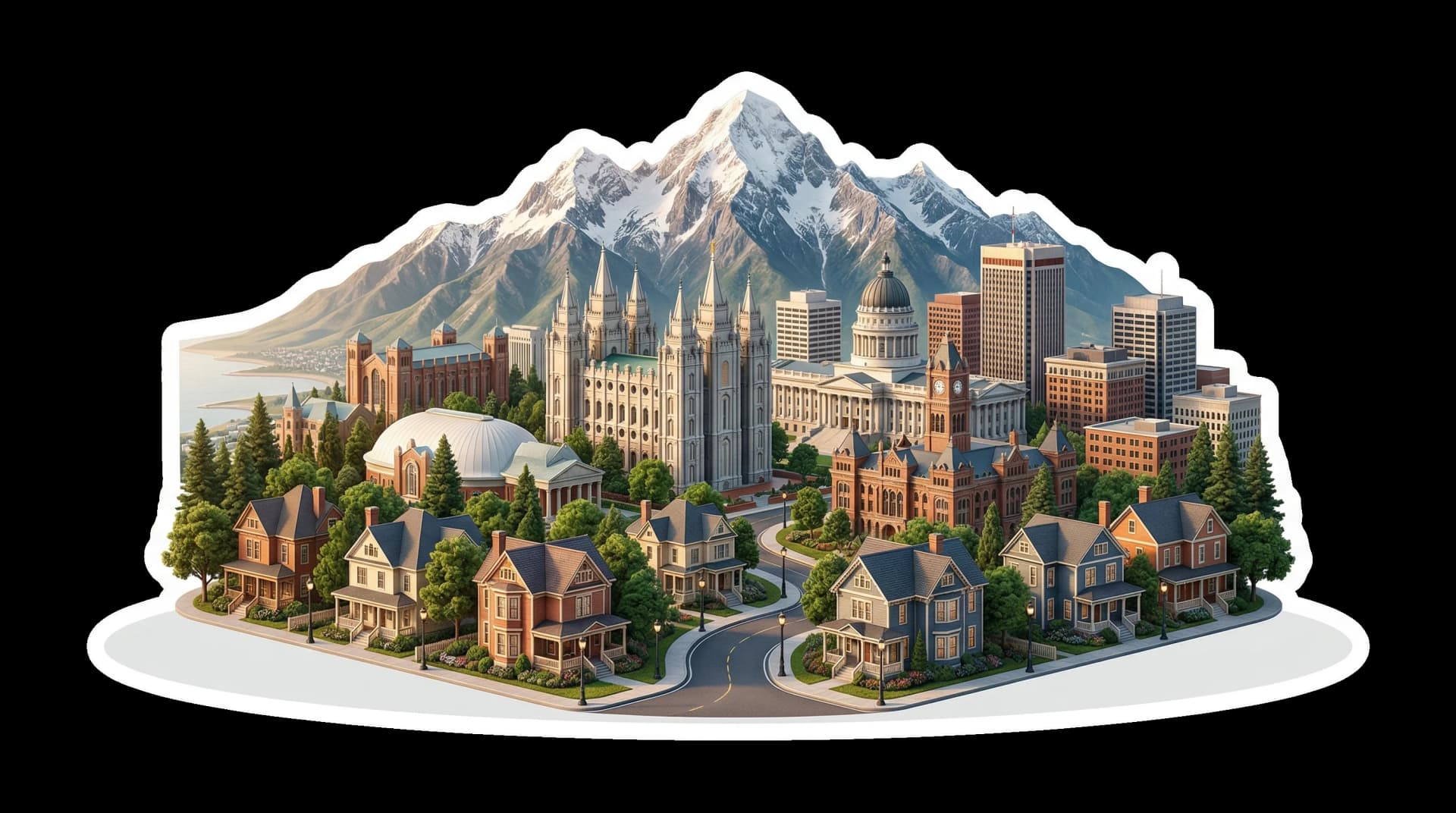 Salt Lake City isometric city illustration