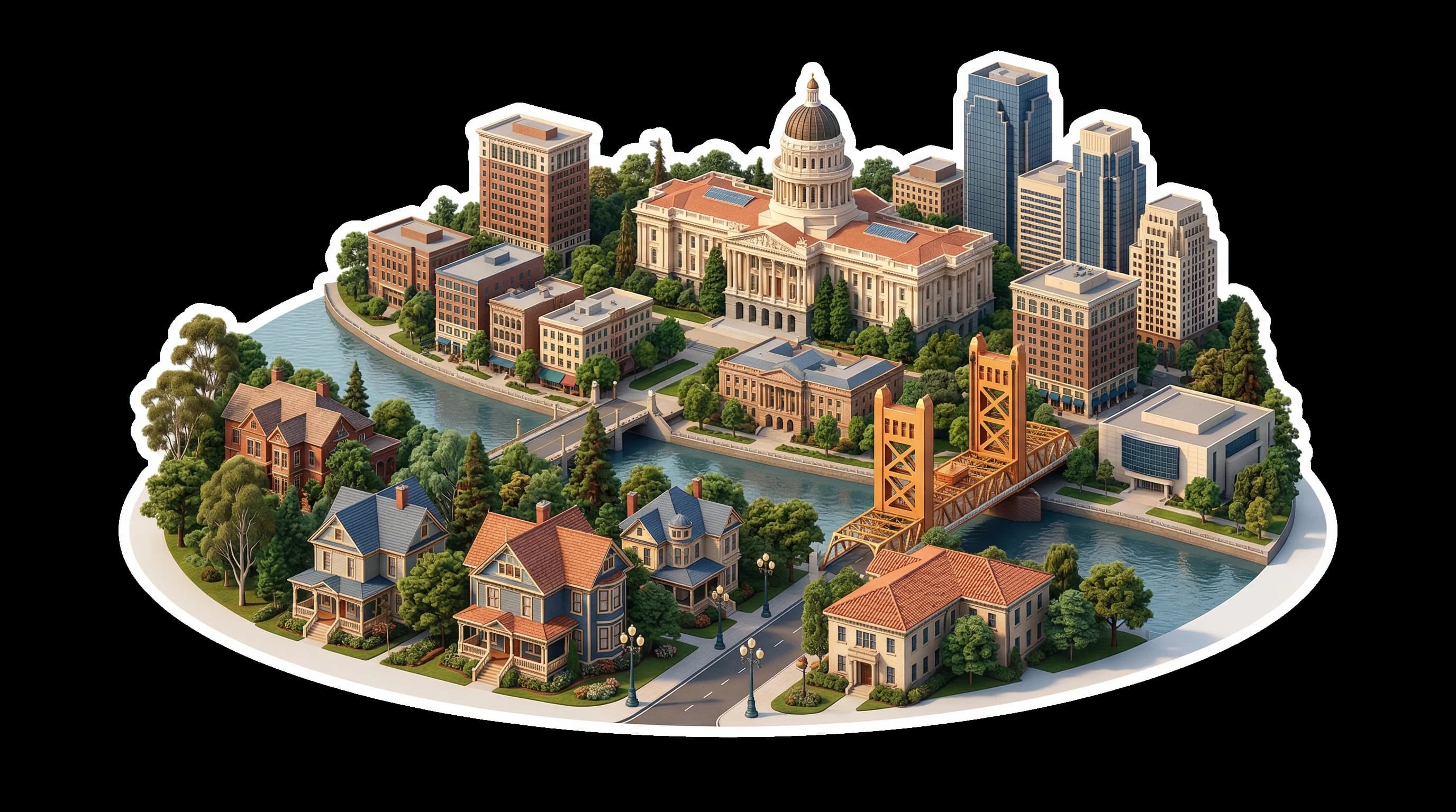 Sacramento, CA isometric illustration